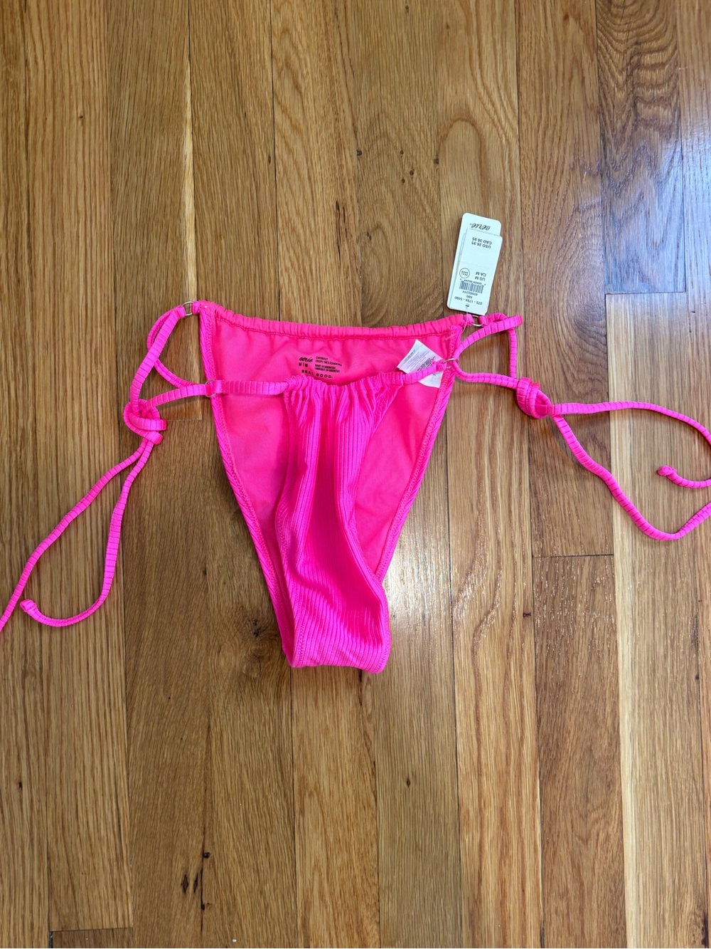 Aerie Shine Ribbed Bikini Cheekiest Tie Side Bottom NWT Miami Pink